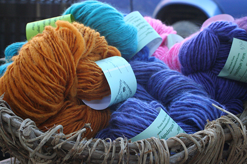 Close up of spools of yarn