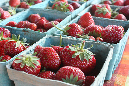Close up baskets of strawberries